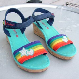 SKECHERS GIRLS RAINBOW SLIP ON WEDGE HEEL CLOTH SANDALS BIG KIDS SIZE 3